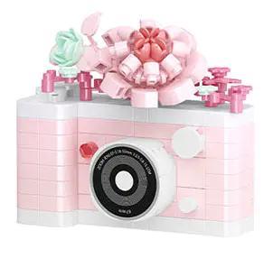 Bộ lắp ghép máy ảnh hoa hồng màu hồng pastel cho bé gái 6 tuổi, 300 chi tiết, thiết kế tinh xảo, đồ chơi sáng tạo