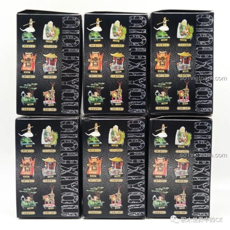 Mô hình hoàn thiện của bộ xếp hình 10014, thể hiện chi tiết ngọn núi và các nhân vật Đường Tăng, Tôn Ngộ Không.