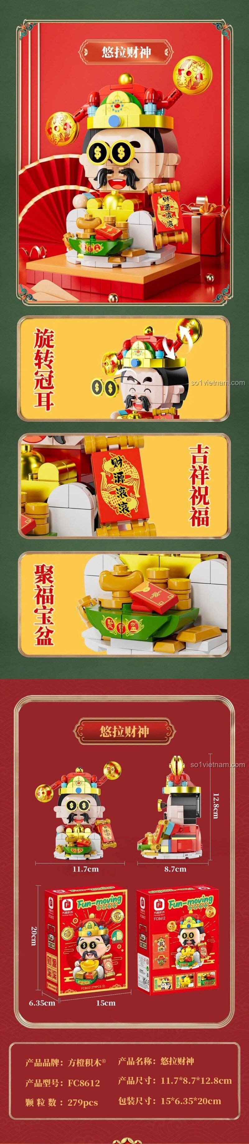 Chi tiết lắp ráp bộ đồ chơi Tài Thần May Mắn FC8612 Forange, 279 mảnh, phù hợp cho bé 6 tuổi