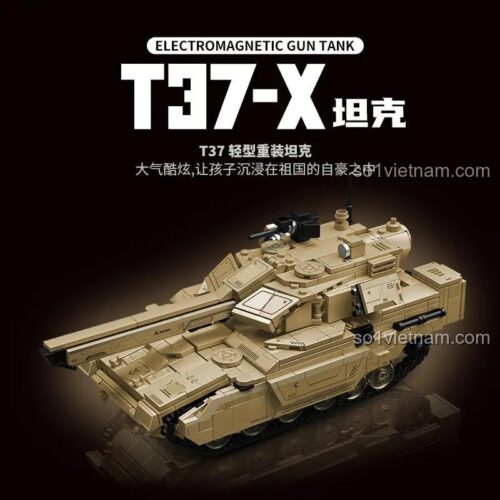 Poster quảng cáo bộ lắp ghép Xe Tăng T37-X Chizao Club 2215. Món đồ chơi mô hình Xe Tăng Pháo Điện Từ cực ngầu cho bé trai.