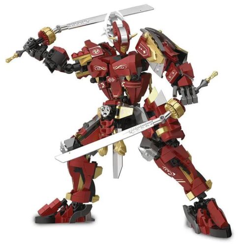 Mô hình robot chiến binh Song Đao Kiếm Khách Chizao P2104 với song kiếm, màu đỏ và vàng, phù hợp cho bé trai 8 tuổi, đồ chơi lắp ráp giáo dục STEM