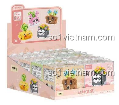 Bộ Lắp Ghép Mô Hình Động Vật Chậu Cây Chizao She B2159 - Chó Husky với hoa hồng vàng