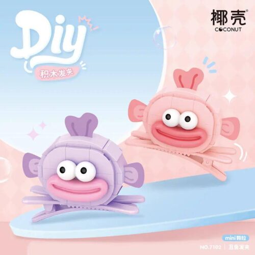 Kẹp Tóc Hình Cá Ngộ Nghĩnh Coconut 7102, bộ đồ chơi lắp ghép mini block, màu hồng và tím, phù hợp cho bé gái 6 tuổi, thiết kế ngộ nghĩnh đáng yêu