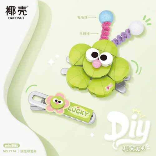 Kẹp tóc xanh lá sáng tạo Coconut 7114, bộ đồ chơi lắp ghép mini block, phụ kiện tóc hình hoa dễ thương cho bé gái 3 tuổi, kẹp tóc DIY ngộ nghĩnh
