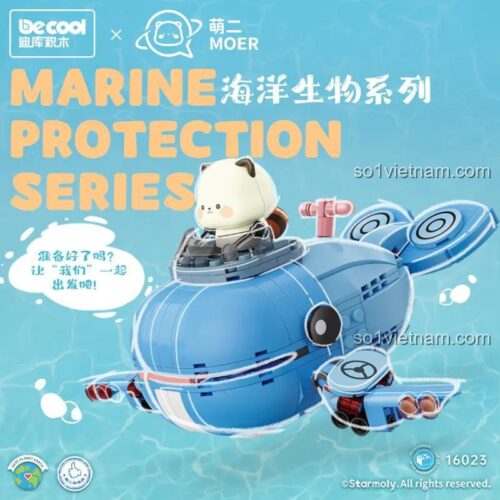 Mô hình tàu ngầm bảo vệ đại dương từ bộ lắp ghép Decool 16023, có nhân vật MOER, 280 mảnh, cho bé 6 tuổi