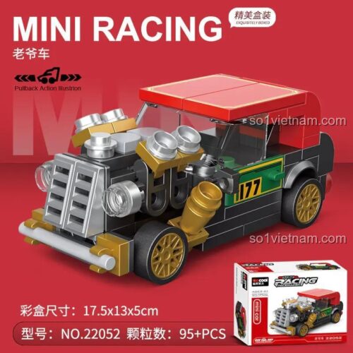 Hộp bộ lắp ghép DECOOL 22052 Xe Đua Cổ Điển Mini, đồ chơi lắp ráp cho bé trai 6 tuổi, giá rẻ.