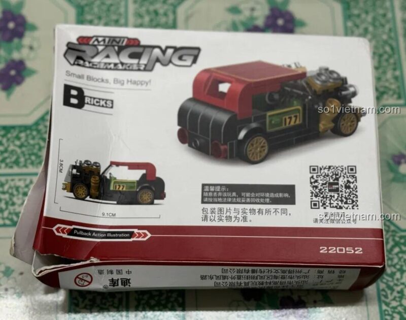 Kích thước mô hình xe cổ DECOOL 22052, đồ chơi lắp ráp xe đua cổ điển hồi lực cho bé trai 6 tuổi.