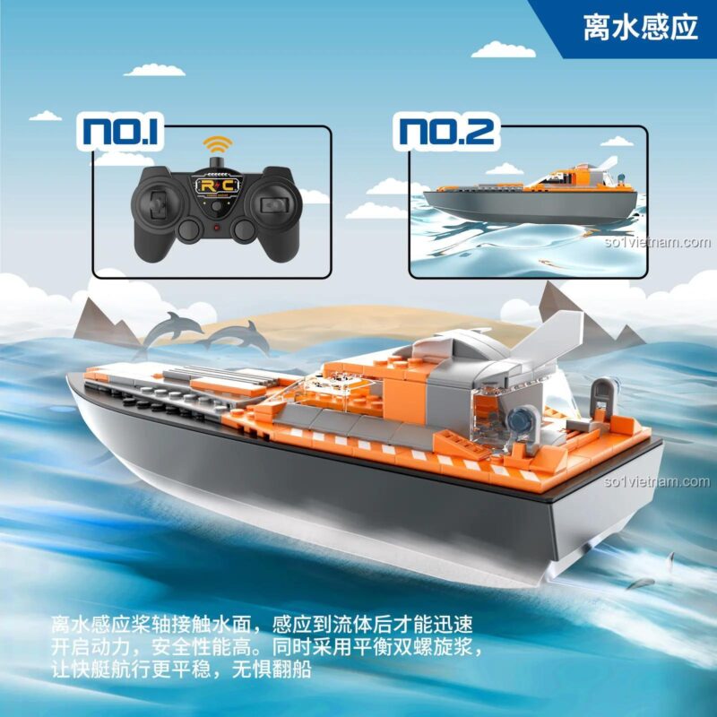 Tàu cứu hộ điều khiển từ xa DIY V101 hoạt động trên mặt nước, cảm biến nước, tốc độ 15km/h, điều khiển 2.4GHz, 145 mảnh, phù hợp cho bé trai 14 tuổi