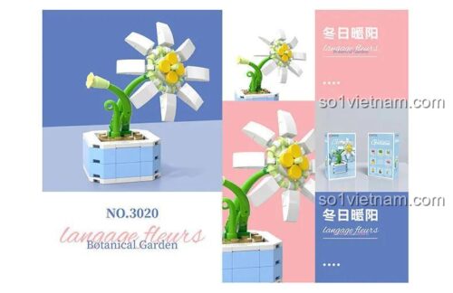 Hộp sản phẩm đồ chơi mô hình DK 3020. Bộ xếp hình Bông hoa cúc trong chậu 3020, món quà sáng tạo cho con gái.