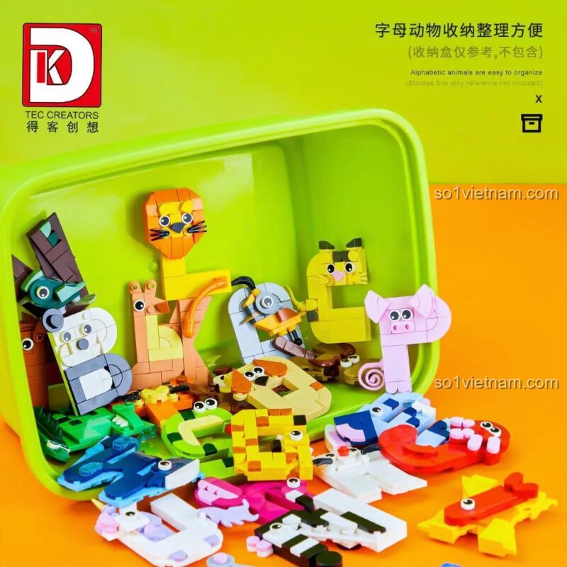 Các chữ cái động vật từ bộ DK 5004 có thể được cất gọn gàng trong hộp (sản phẩm không bao gồm hộp đựng).