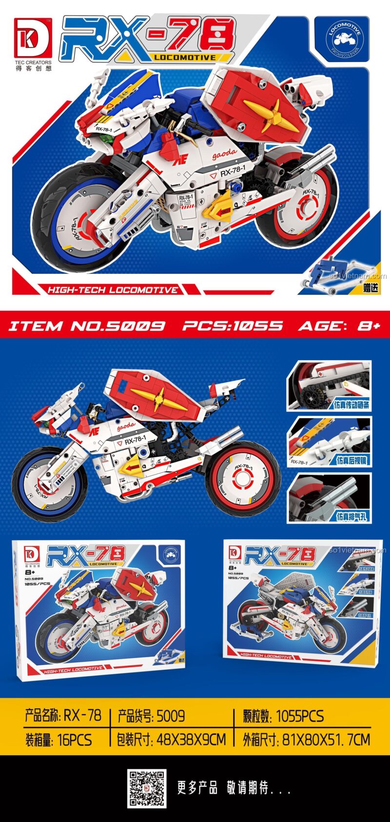 Chi tiết tính năng bộ xếp hình Siêu mô tô phong cách Gundam DK 5009, chất lượng cao