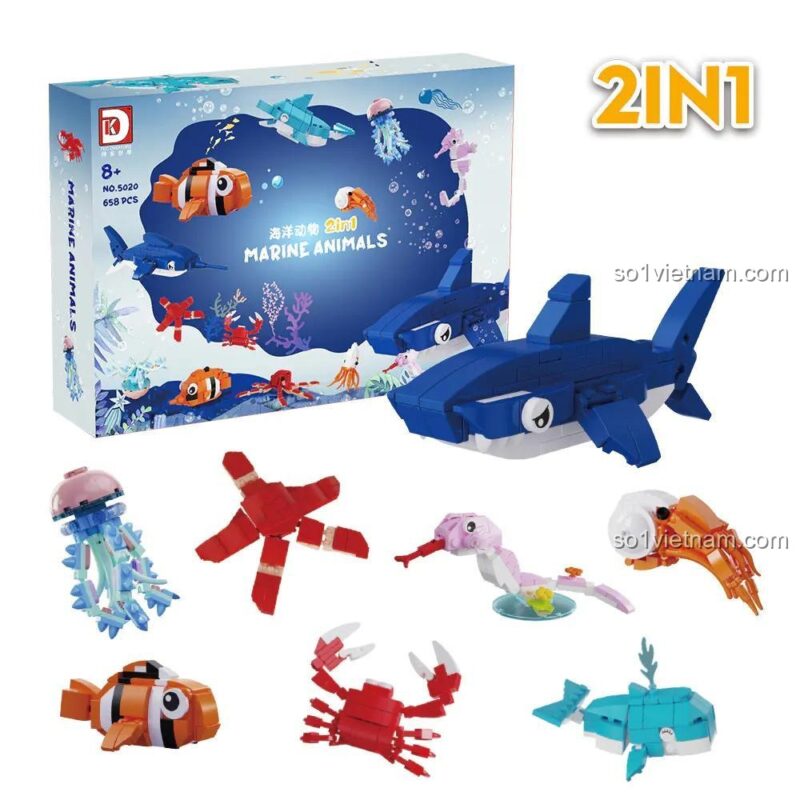 đồ chơi lắp ghép Sinh vật biển 5020 với 9 mẫu lắp được cho bé trai bé gái 8 tuổi