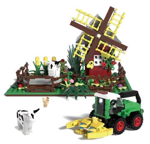 Bộ lắp ghép DK 6020 Trang trại vui vẻ với cối xay gió, máy kéo, bò và gà, 560 mảnh ghép, đồ chơi xây dựng cho bé 8 tuổi
