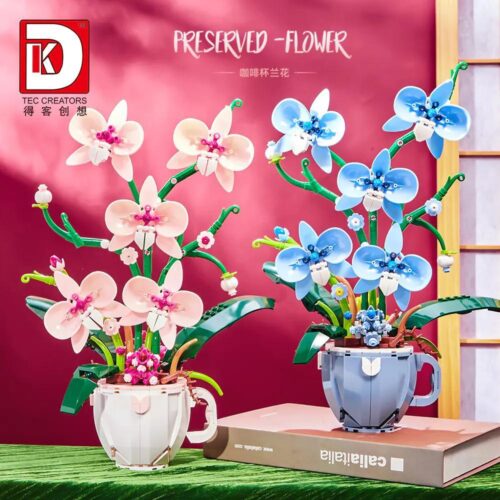 Bộ lắp ghép Lan Hồ Điệp Cà Phê Xanh DK3004 567 mảnh, mô hình hoa xanh và trắng, đồ chơi trang trí cho bé gái 14 tuổi, vẻ đẹp tinh tế