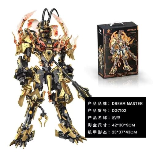 Mô hình Cơ Giáp Black Myth DG7102 màu đen vàng với đèn LED, vũ khí Như Ý, đồ chơi lắp ghép cho bé trai 14 tuổi
