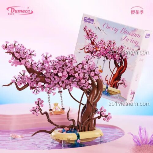 Hộp sản phẩm bộ lắp ghép Cây Anh Đào Mùa Xuân DUMEC A D1310, mô tả cây anh đào nở rộ với xích đu, 780 mảnh, đồ chơi sáng tạo cho bé gái
