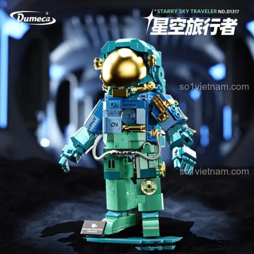 Hình ảnh hộp sản phẩm đồ chơi mô hình Starry Sky Traveler D1317 của hãng Dumeca, thể hiện rõ hình ảnh phi hành gia.