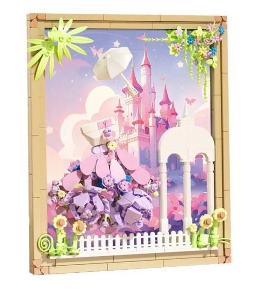 Dumeca D3001 Khung ảnh Công chúa Mộng mơ, bộ lắp ghép mini block, 648 chi tiết, màu hồng tím, trang trí hoa lá, lâu đài cổ tích, đồ chơi sáng tạo cho bé gái 6 tuổi