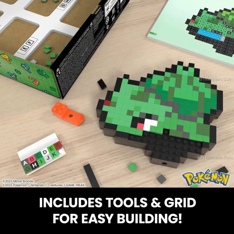 Dụng cụ hỗ trợ lắp ráp bộ đồ chơi Mega Bloks HTH75 Pokémon Bulbasaur, đồ chơi 374 chi tiết