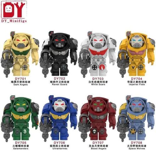 Bộ 8 Mô Hình Nhân Vật Warhammer 40,000 DY_Minifigs DY702, bao gồm Dark Angels, Raven Guard, White Scars, Imperial Fists, Salamanders, Ultramarines, Blood Angels, Space Wolves. Đồ chơi mô hình cho bé trai 14 tuổi, quà tặng ý nghĩa.