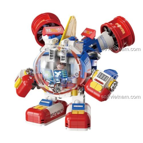 Đồ chơi lắp ghép Femibox S2223 Robot Thỏ Dễ Thương phiên bản đỏ xanh, mech thỏ chiến binh cho học sinh tiểu học, chất lượng cao.