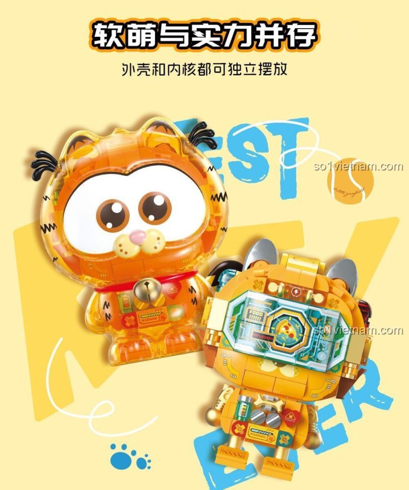 Mô hình Garfield cơ khí nhỏ đang được lắp ráp, đồ chơi lắp ráp Femibox S44077 cho bé 8 tuổi