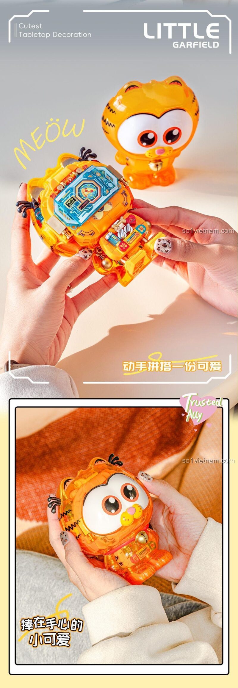 Mô hình Garfield cơ khí nhỏ với chi tiết pin, đồ chơi lắp ráp Femibox S44077 cho bé 8 tuổi