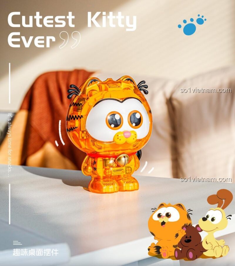 Mô hình Garfield cơ khí nhỏ với chi tiết pizza, đồ chơi lắp ráp Femibox S44077 cho bé 8 tuổi