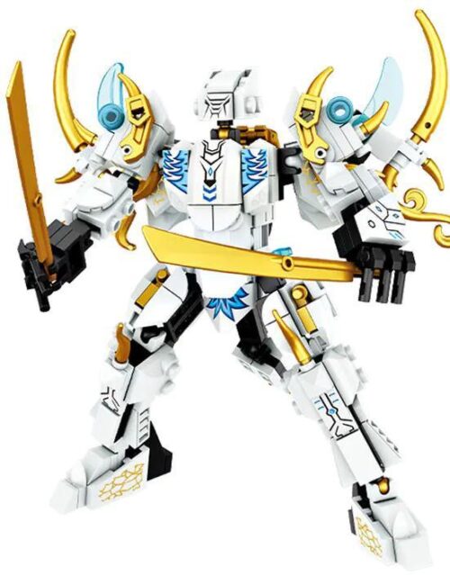 Mô hình Robot Chiến Thần Forange FC1041, màu trắng vàng, tư thế chiến đấu, đồ chơi lắp ráp Rồng Băng, giá rẻ cho bé trai 6 tuổi.