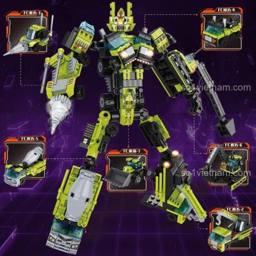 Robot Hợp Thể Forange FC3835 từ 6 xe công trình, đồ chơi mô hình robot biến hình cho bé trai 6 tuổi, chất lượng cao.