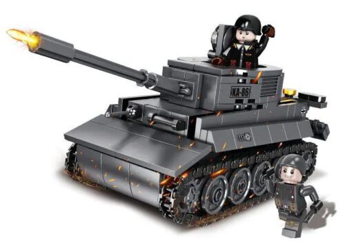 Mô hình xe tăng Tiger Heavy Tank FC4003 của Forange với 2 minifigures, 385 mảnh, màu xám, có thể bắn đạn nhựa, phù hợp cho bé trai 6 tuổi