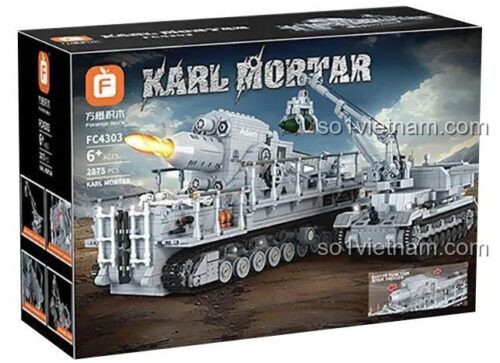 Hộp sản phẩm bộ lắp ghép Forange FC4303 Pháo cối Karl, hiển thị 2875 chi tiết, tỉ lệ 1:26, đồ chơi mô hình giá rẻ cho bé trai.