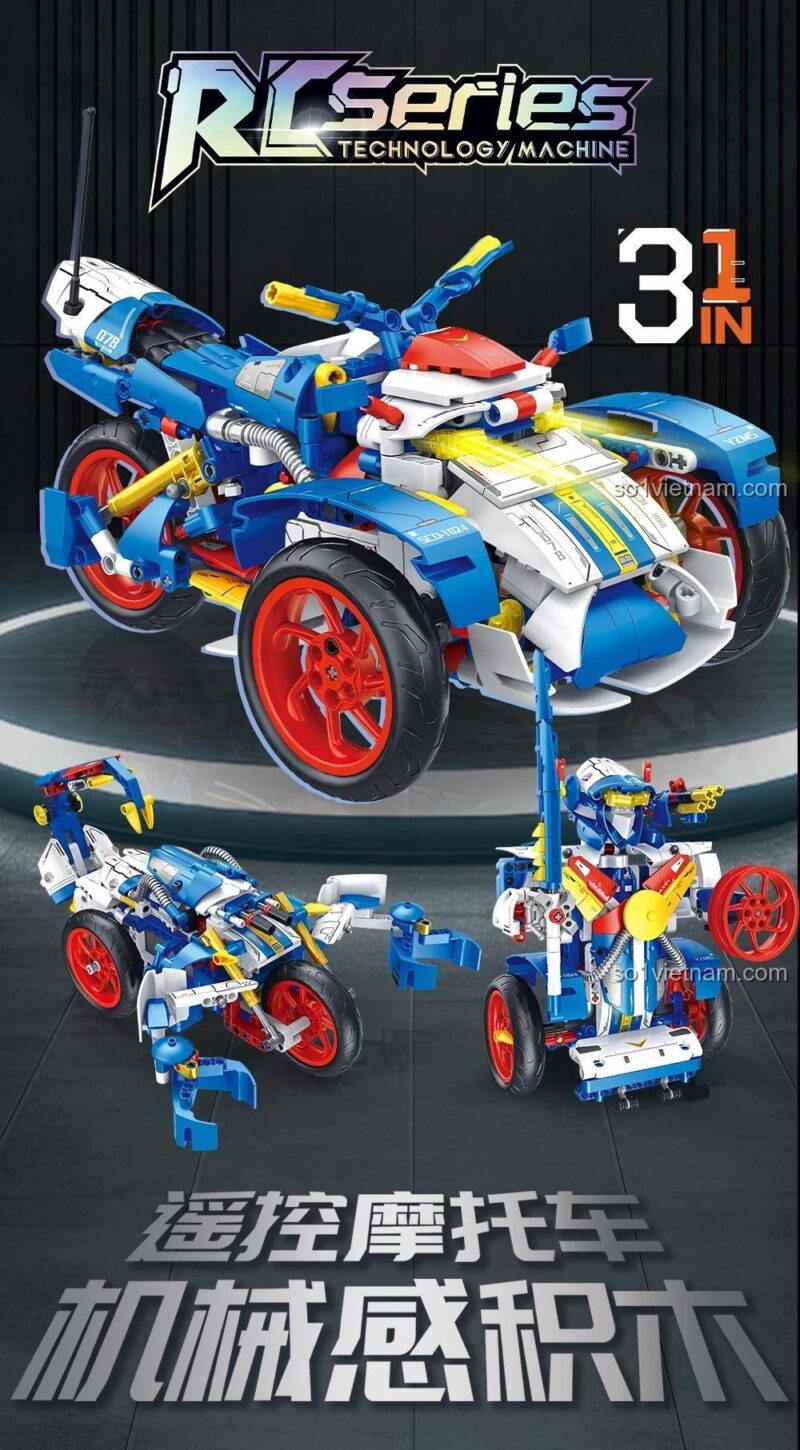 3 Kiểu lắp ráp của Mô tô Năng lượng Cao Forange Block FC9018 - Đồ chơi STEM cho bé 6 tuổi