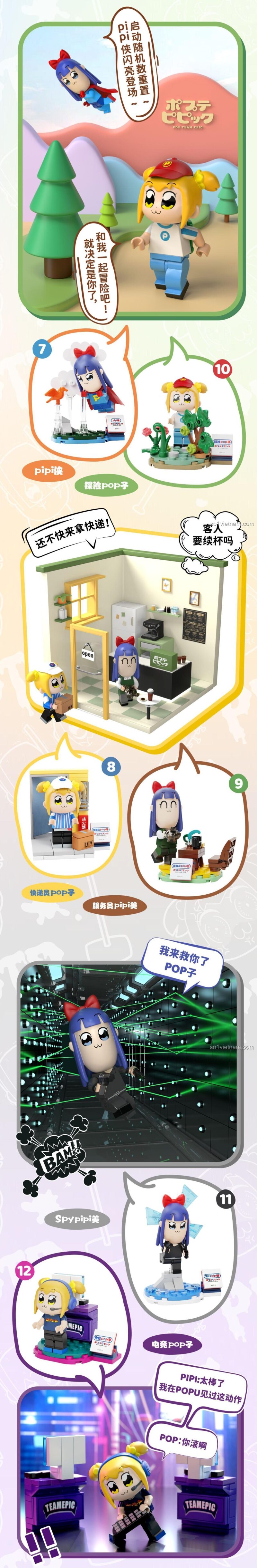 Đồ chơi mô hình Pop Team Epic FUNIFY W8012, bộ lắp ghép Popuko và Pipimi với nhiều tư thế độc đáo, phát triển sáng tạo cho bé gái 8 tuổi