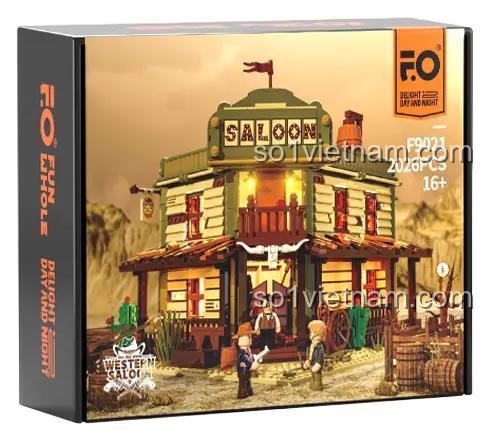 Hộp sản phẩm đồ chơi mô hình FunWhole F9021 Saloon Miền Tây, đồ chơi mô hình 2026 mảnh ghép, chất lượng cao, phù hợp con trai 16 tuổi.