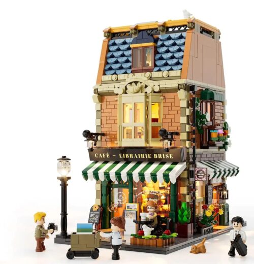 Bộ lắp ghép Tiệm Cà Phê Sách FunWhole F9031, mô hình kiến trúc châu Âu với 4 minifigures và đèn LED. Đồ chơi sáng tạo cho thanh niên 16 tuổi.