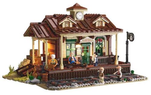 Mô hình Nhà Ga Miền Tây FunWhole F9039 với 1974 chi tiết, 5 minifigures, có đèn LED, phù hợp cho người chơi 16+