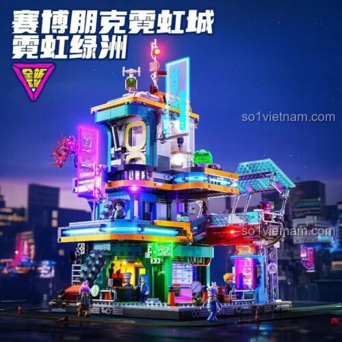 Đồ chơi mô hình Thành Phố Neon Ốc Đảo FunWhole F9042 rực rỡ ánh sáng neon, 2507 mảnh ghép, phù hợp cả con trai và con gái 16 tuổi.