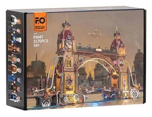 Bộ lắp ghép FunWhole F9047 Cầu Thành Phố Steampunk, hộp sản phẩm có đèn LED, cầu mở được, giá tốt cho người lớn 16 tuổi.