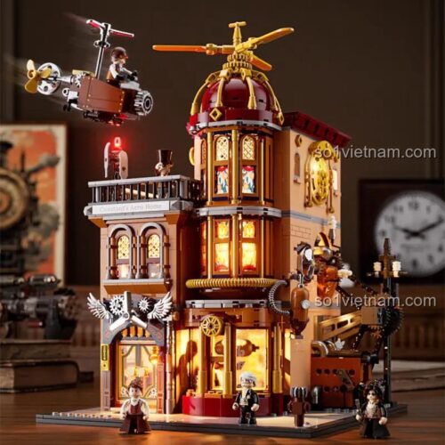 Hộp đồ chơi lắp ráp FunWhole F9050 Câu lạc bộ Hàng không Steampunk, bộ xếp hình chất lượng cao cho người đam mê kiến trúc.