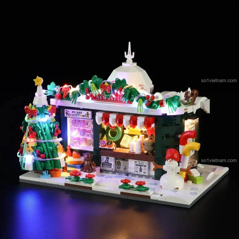 Mô hình Quầy Báo Giáng Sinh Lumibricks F9055 rực rỡ đèn LED trong đêm, đồ chơi trang trí đẹp mắt