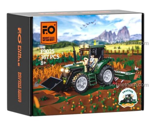 Hộp sản phẩm máy kéo nông trại Funwhole F9205, có hình ảnh máy kéo, minifigure, 367 chi tiết, độ tuổi 8+, đồ chơi lắp ráp