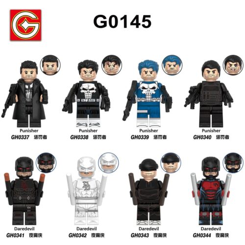 Bộ đồ chơi Punisher Daredevil, đồ chơi mô hình G Brand 8 minifigure siêu anh hùng Marvel, chất lượng cao, giá tốt cho bé trai 6 tuổi.