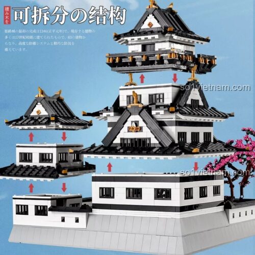 Đồ chơi mô hình Lâu đài Hạc Trắng JX3086, có thể tách tầng để xem cấu trúc bên trong, quà tặng cho người yêu văn hóa Nhật Bản.