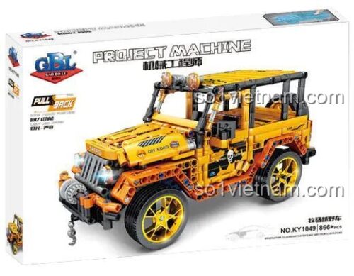 Hộp sản phẩm đồ chơi mô hình GBL KY1049 Xe Jeep Wrangler Địa Hình, có chức năng kéo lùi, là món quà giá tốt cho bé trai.
