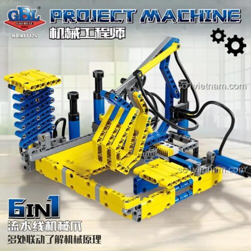 Hộp bộ lắp ghép GBL KY1124 Cánh Tay Robot Công Nghiệp 6in1, đồ chơi lắp ráp Máy Móc Dây Chuyền, Mô Hình Cơ Khí Khí Nén, giá rẻ cho Con trai 6 tuổi