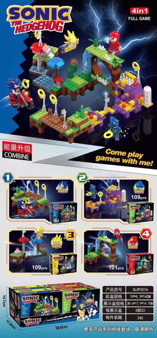 Bộ lắp ghép Sonic the Hedgehog Generic 89301 4 kiểu, đồ chơi lắp ráp Nhím Sonic giá tốt cho bé trai 6 tuổi, khám phá thế giới phiêu lưu.