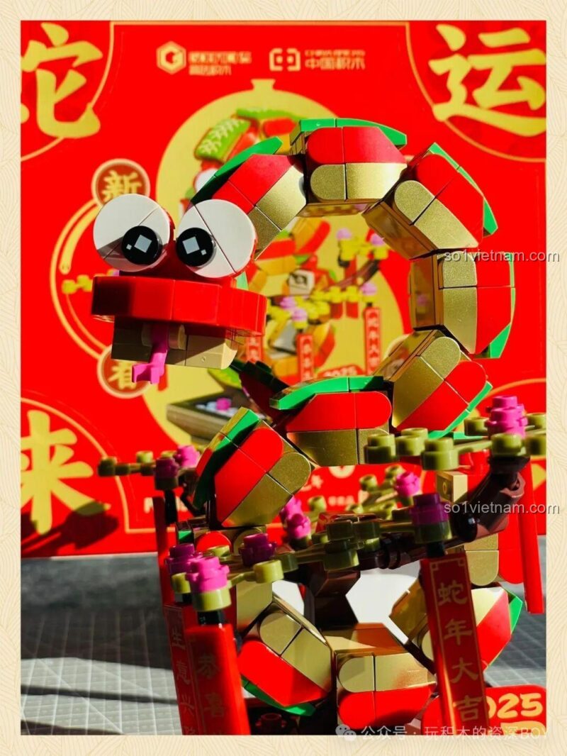 Lắp ghép đế chi tiết Rắn May Mắn Gobricks G2501, bộ lắp ghép Rắn Phong Thủy, đồ chơi mô hình Rắn Tài Lộc, Rắn Phát Tài, 358 mảnh, 14 tuổi