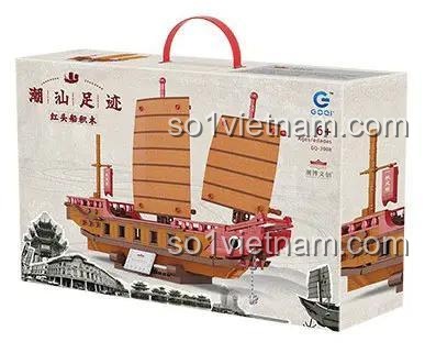 Hộp bộ xếp hình Thuyền buồm Trung Hoa GOQI GQ-3008, đồ chơi mô hình văn hóa Triều Sán cho bé trai 6 tuổi, giá rẻ