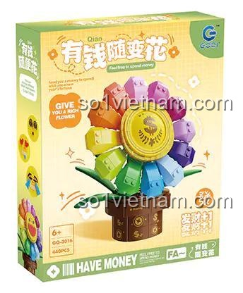 Hộp bộ lắp ghép GOQI GQ-3016 Bông Hoa Tiền Tài, đồ chơi xếp hình Cây Tiền Tài, quà tặng ý nghĩa cho bé gái 6 tuổi, giá rẻ.